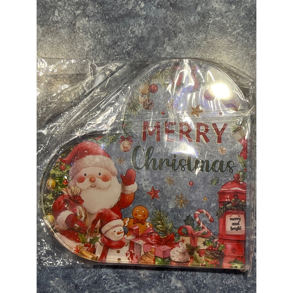 Merry Christmas Heart Shaped Decorative acrylic Santa Snowman Holiday sitter